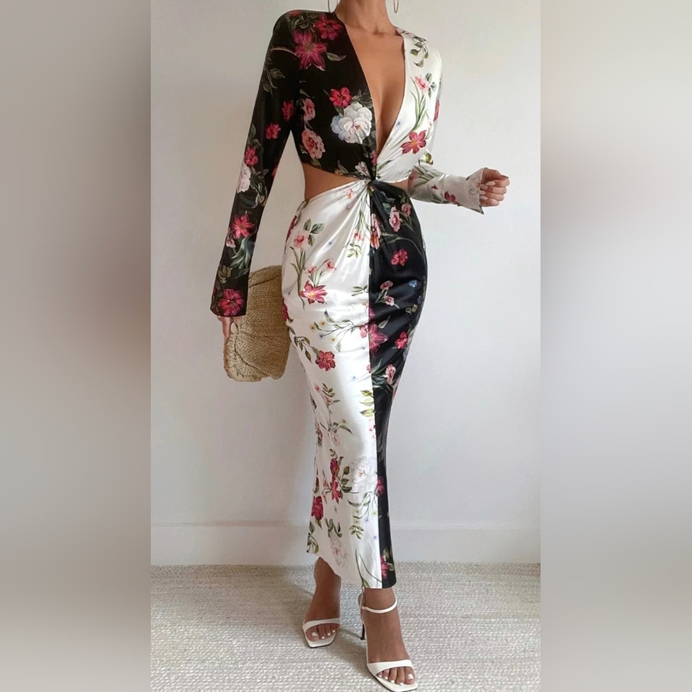 Floral Black and White Maxi Dress